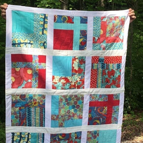 NWT Handcrafted Red & Blue Quilt - Picture 1 of 15
